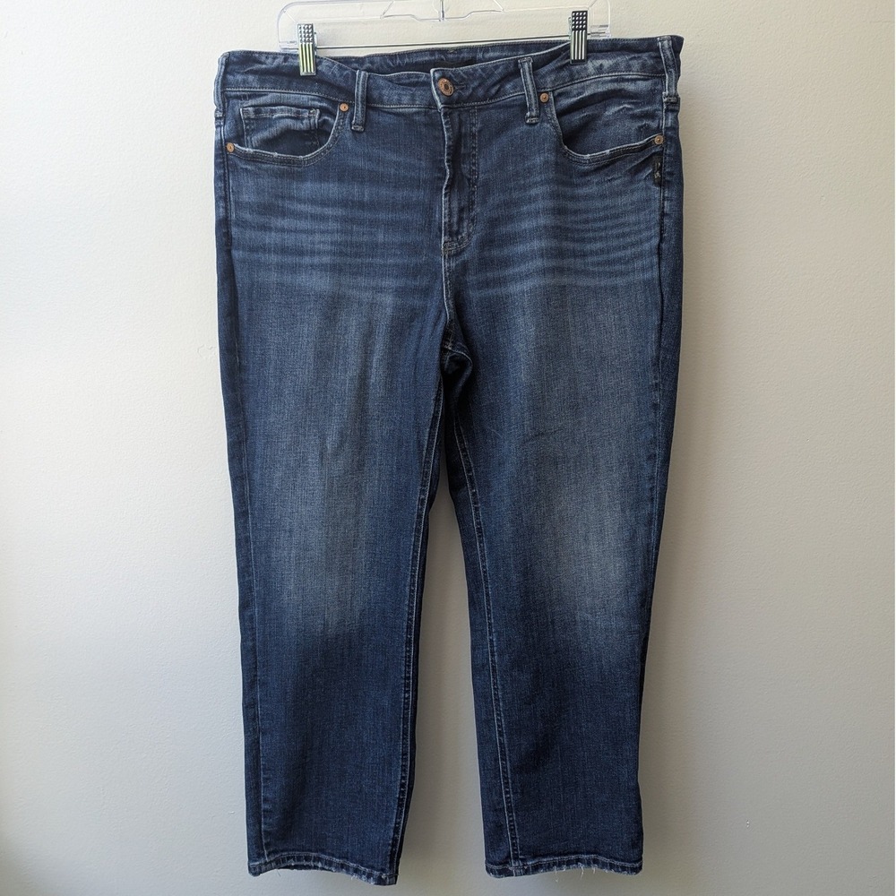Silver Jeans Co Suki Capri Blue Dark Wash Mid Rise Denim Sz 18 Cropped Curvy